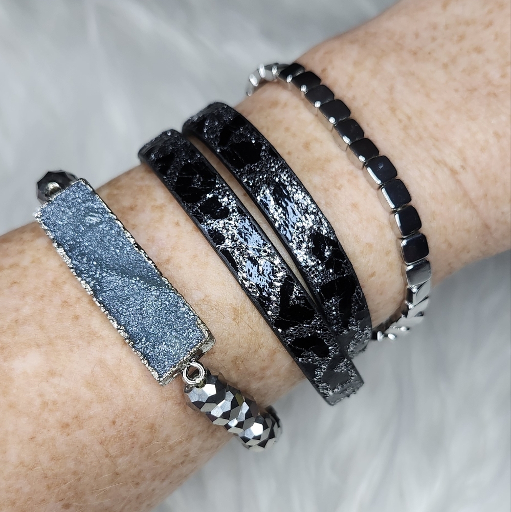 3 Stack Bracelet set Icicle Shimmer Druzy Holiday Leopard print - Picture 4 of 4
